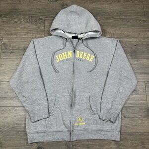 Vintage John‎ Deere Sweatshirt Adult Large Gray Full Zip Hoodie Farming